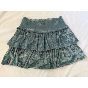 Aerie Frills N Thrills Velvet Smocked Tiered Pull On Mini Skirt Size L Fairycore